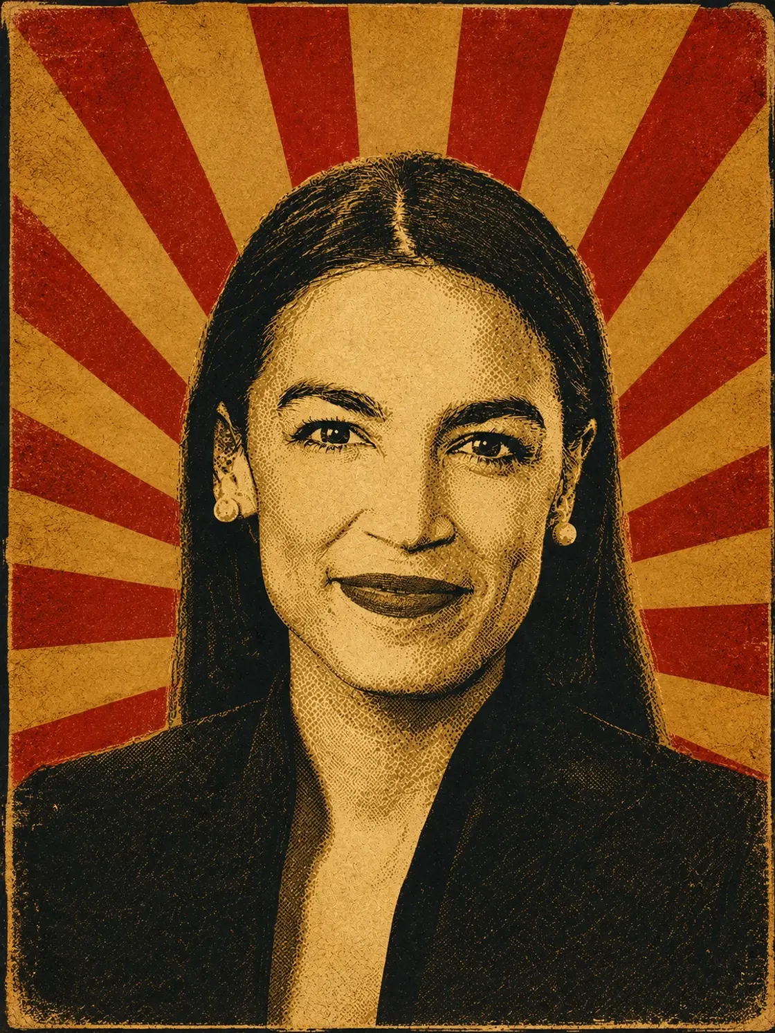 Poster-style portrait of Representative Alexandria Ocasio-Cortez