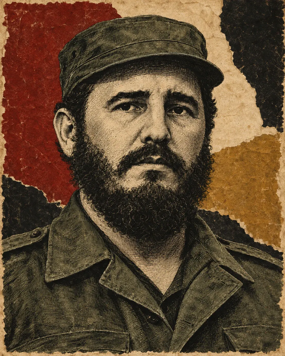 Historical portrait of Fidel Castro in poster treatment