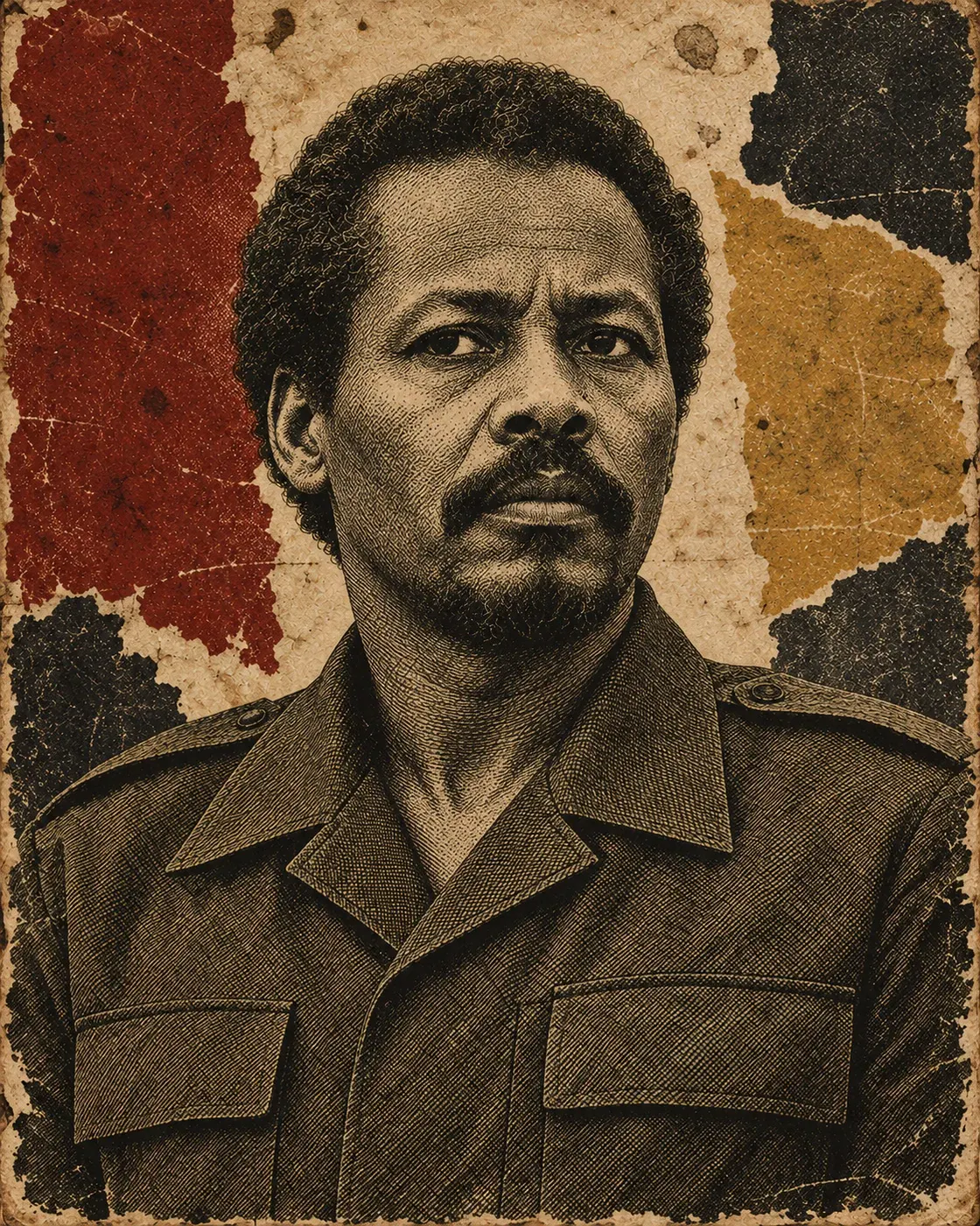 Original etched dossier portrait of Hissène Habré