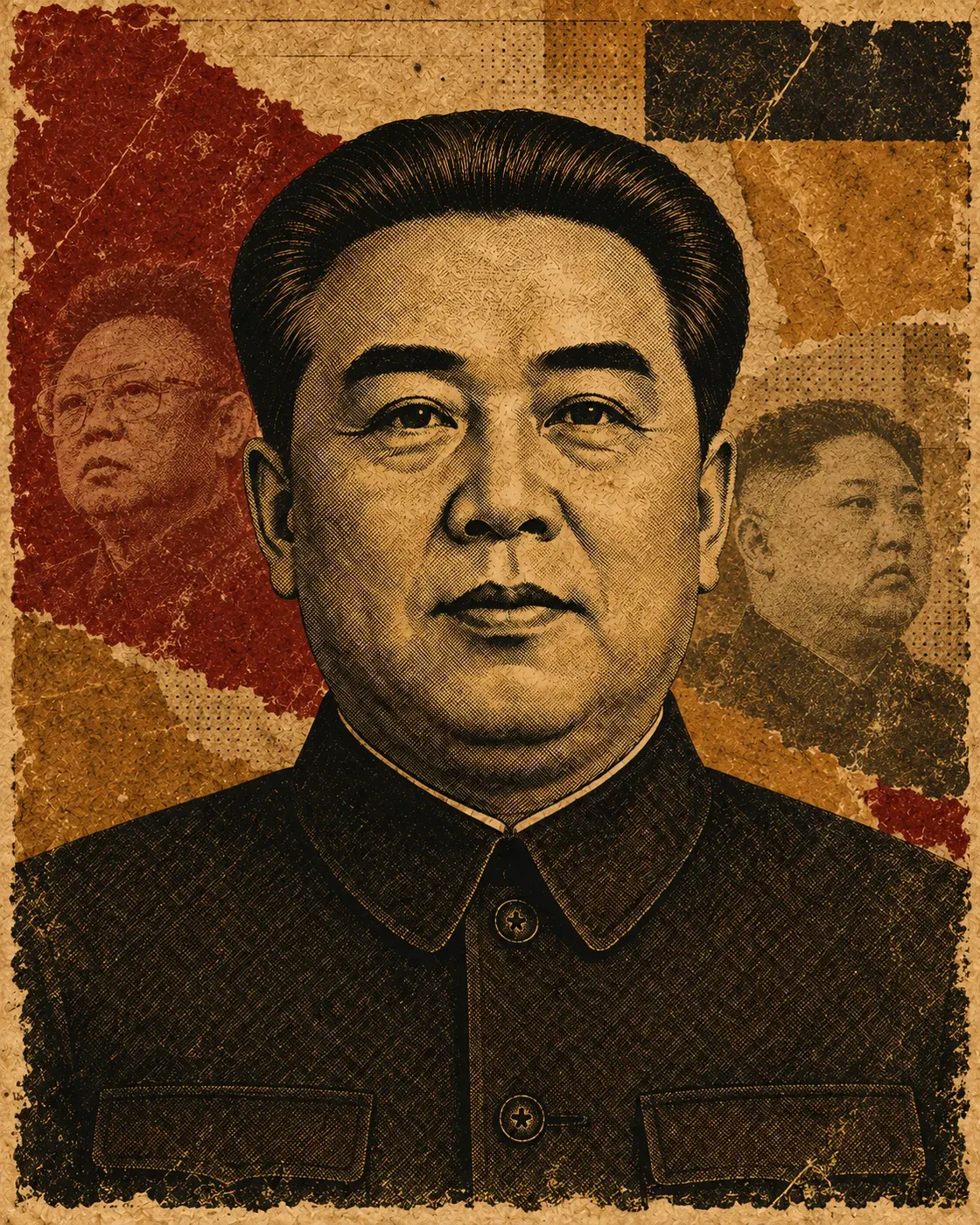 Historical portrait of North Korean founder Kim Il Sung in poster treatment