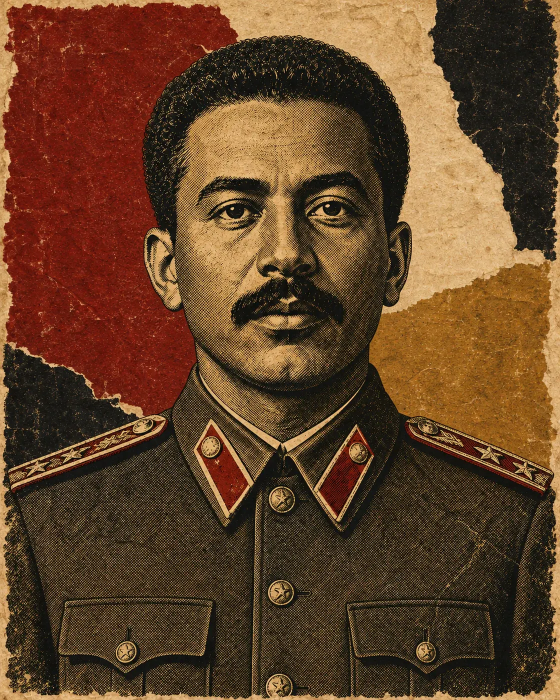 Historical portrait of Mengistu Haile Mariam in poster treatment