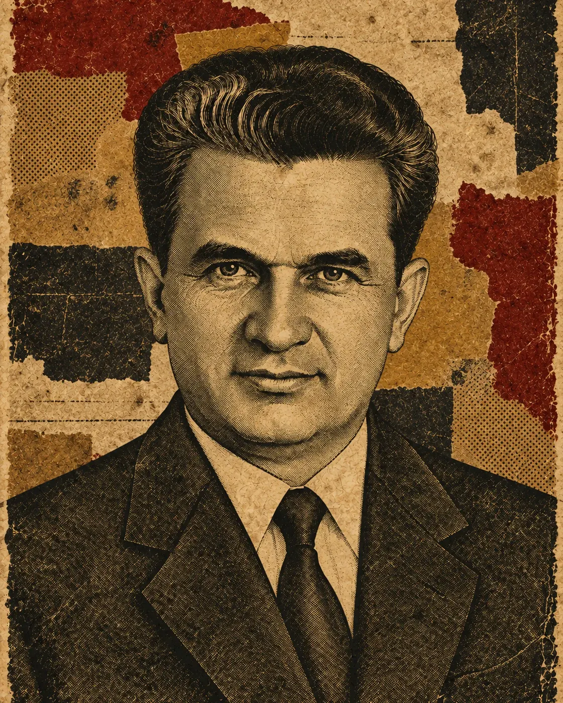 Historical portrait of Nicolae Ceaușescu in poster treatment