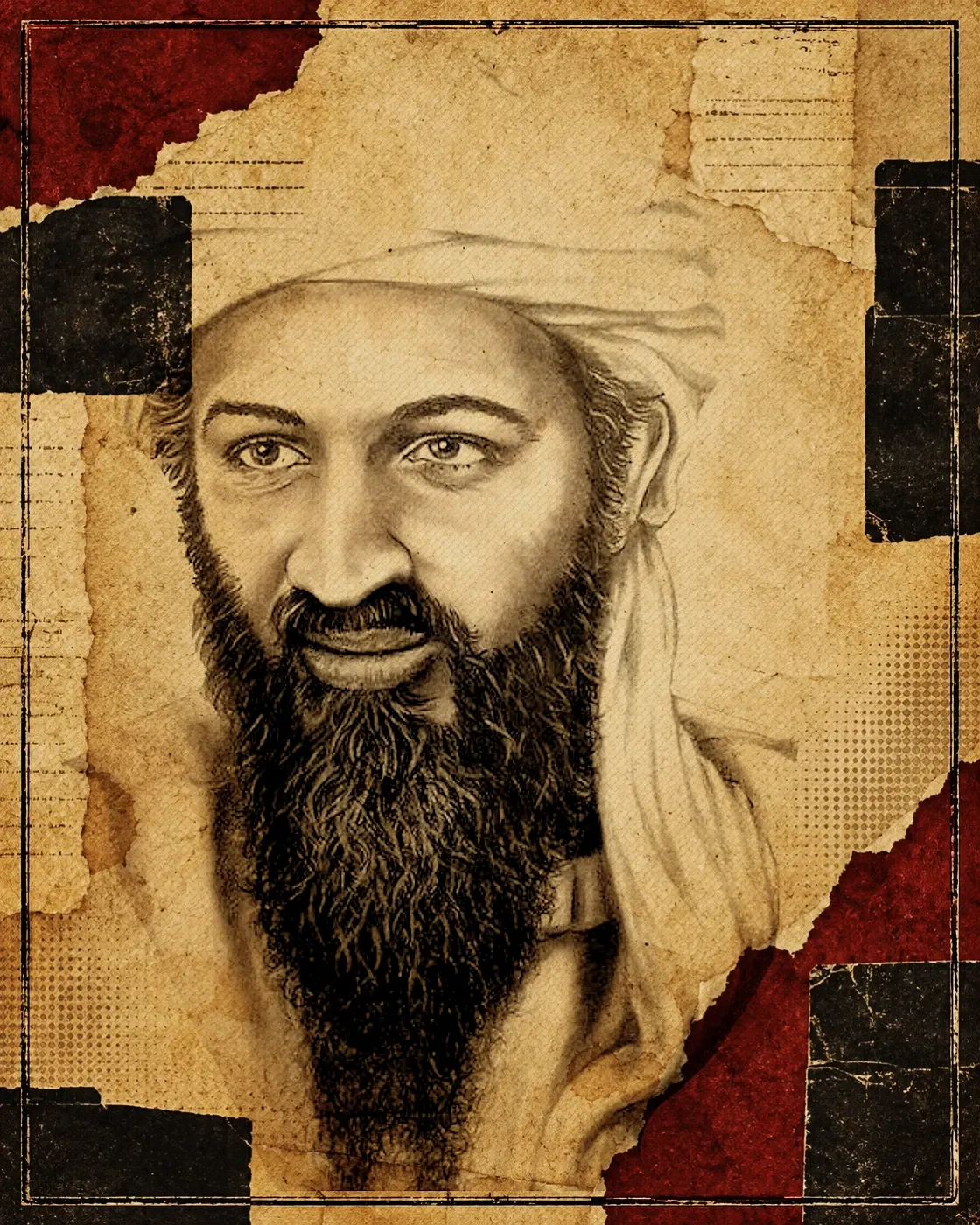 Original etched dossier portrait of al-Qaeda leader Osama bin Laden