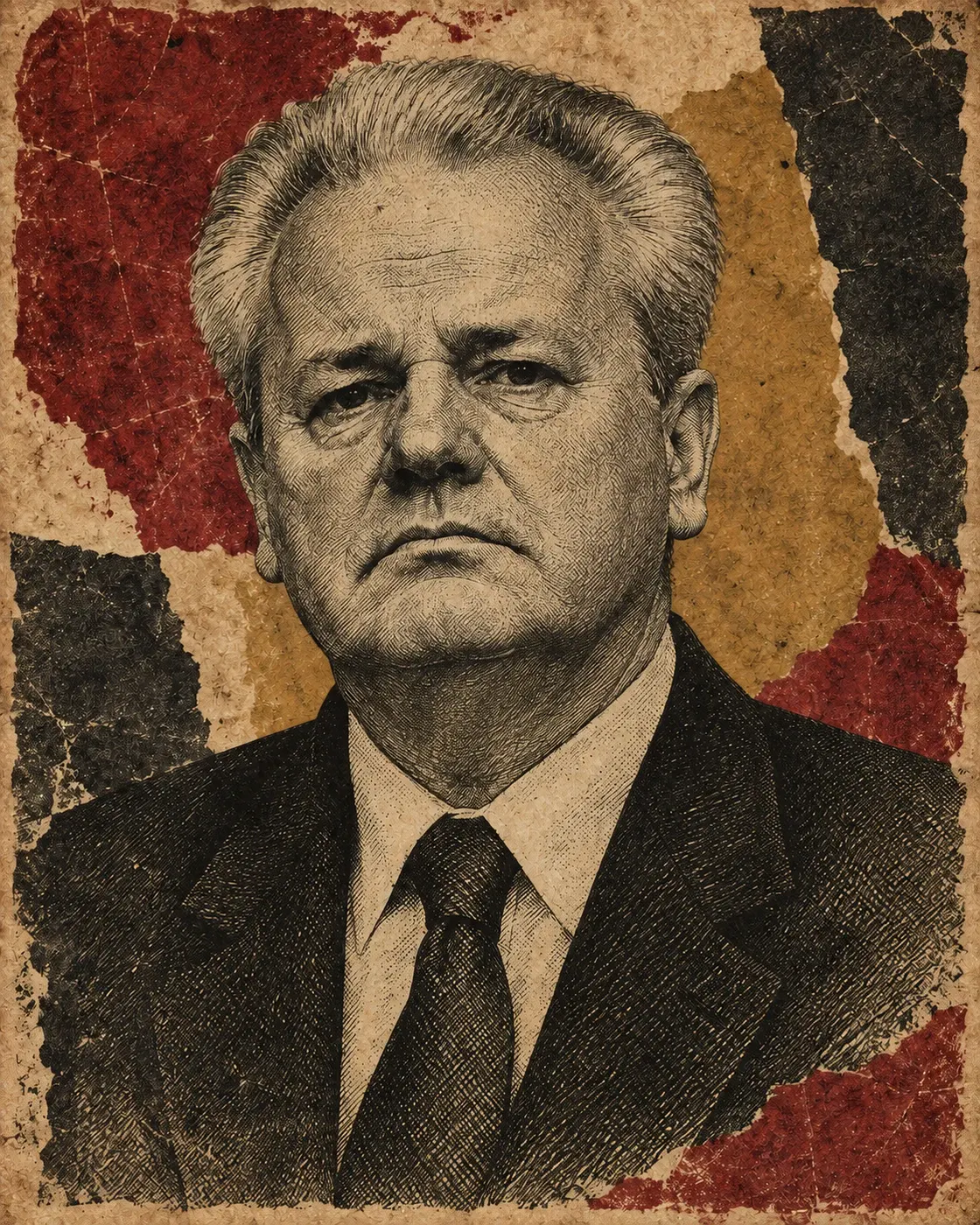 Original etched dossier portrait of Slobodan Milošević
