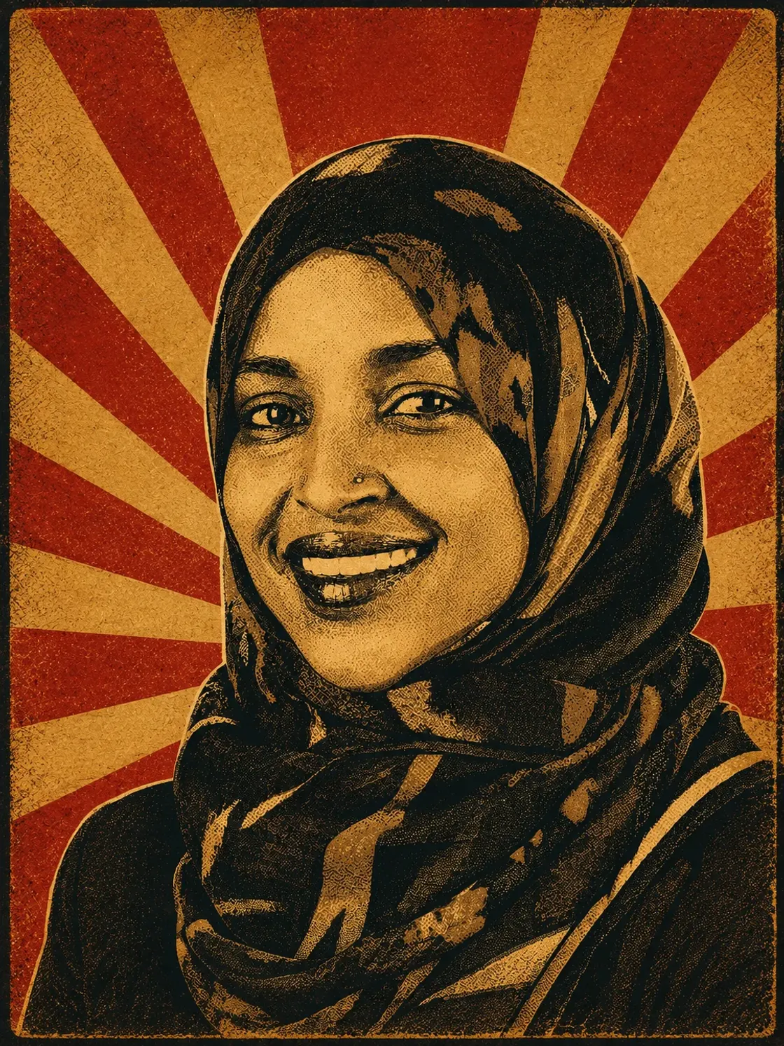 Poster-style portrait of Representative Ilhan Omar