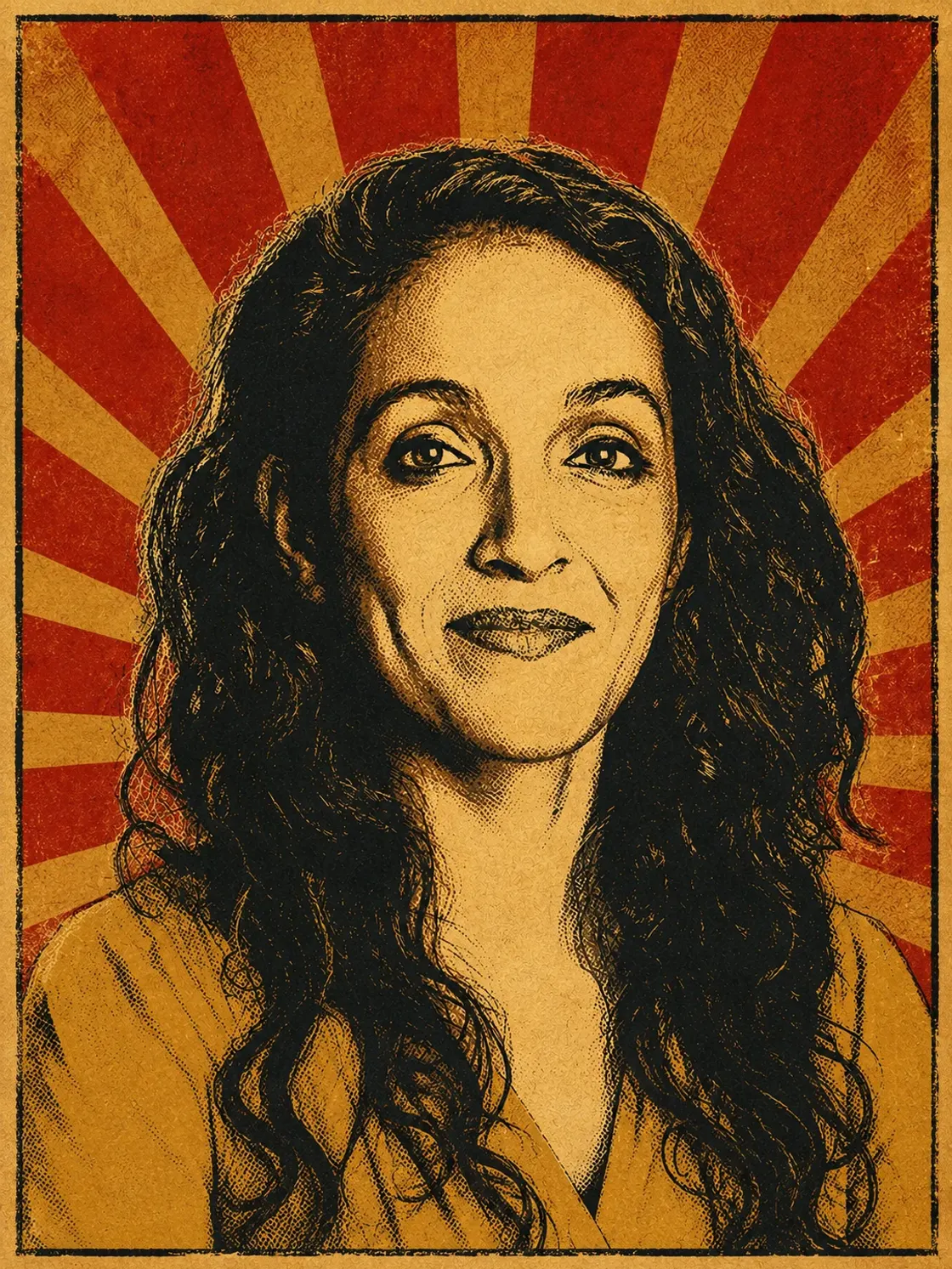 Poster-style portrait of Los Angeles Councilmember Nithya Raman